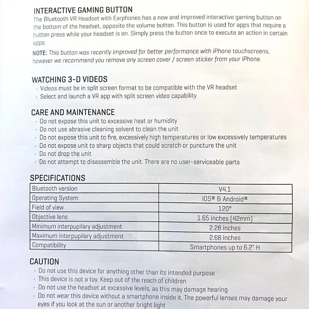 Sharper Image Bluetooth VR Headset with Earphones